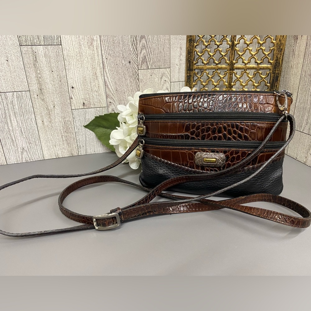 Brighton Vintage 90’s Black and Brown Leather Crossbody